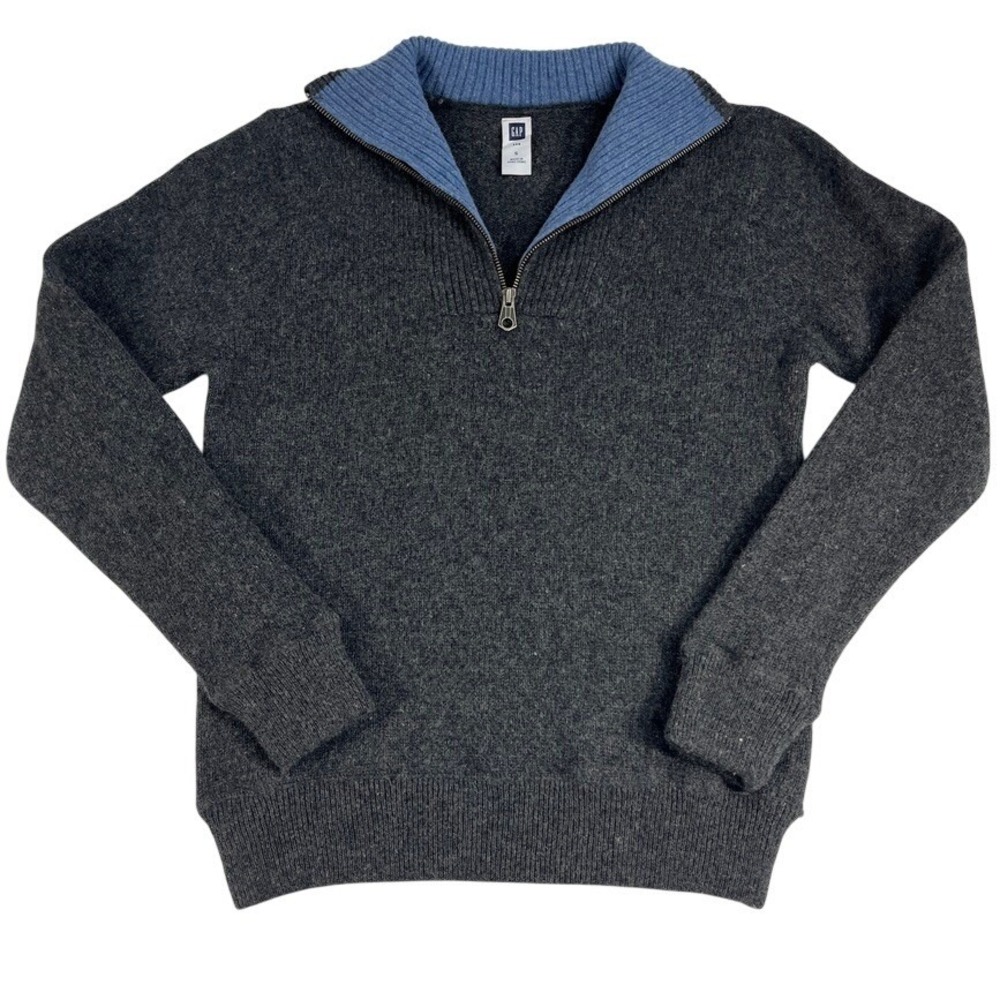 Vintage GAP Y2K Lambswool Quarter Zip Sweater Gray Mock Neck Preppy Grandpa S